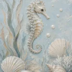Pale Blue & Aqua Seahorse Coastal Kids Wall Art Canvas Print