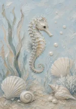 Pale Blue & Aqua Seahorse Coastal Kids Wall Art Canvas Print