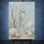 Pale Blue & Aqua Seahorse Coastal Kids Wall Art Canvas Print - Image 2