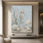 Pale Blue & Aqua Seahorse Coastal Kids Wall Art Canvas Print - Image 4