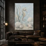 Pale Blue & Aqua Seahorse Coastal Kids Wall Art Canvas Print - Image 5