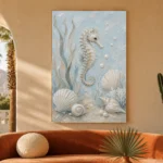 Pale Blue & Aqua Seahorse Coastal Kids Wall Art Canvas Print - Image 6