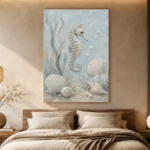 Pale Blue & Aqua Seahorse Coastal Kids Wall Art Canvas Print - Image 8