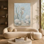 Pale Blue & Aqua Seahorse Coastal Kids Wall Art Canvas Print - Image 9