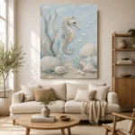 Pale Blue & Aqua Seahorse Coastal Kids Wall Art Canvas Print - Image 10