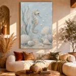 Pale Blue & Aqua Seahorse Coastal Kids Wall Art Canvas Print - Image 11