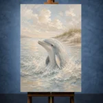 Pale Blue & Sand Dolphin Coastal Kids Wall Art Canvas Print - Image 2
