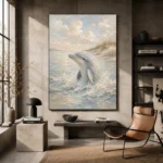 Pale Blue & Sand Dolphin Coastal Kids Wall Art Canvas Print - Image 3