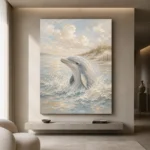 Pale Blue & Sand Dolphin Coastal Kids Wall Art Canvas Print - Image 4
