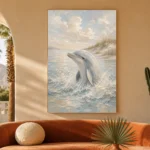 Pale Blue & Sand Dolphin Coastal Kids Wall Art Canvas Print - Image 6