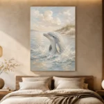 Pale Blue & Sand Dolphin Coastal Kids Wall Art Canvas Print - Image 8