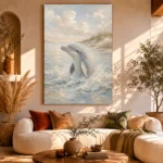 Pale Blue & Sand Dolphin Coastal Kids Wall Art Canvas Print - Image 11