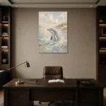 Pale Blue & Sand Dolphin Coastal Kids Wall Art Canvas Print displayed in a contemporary gallery-inspired room