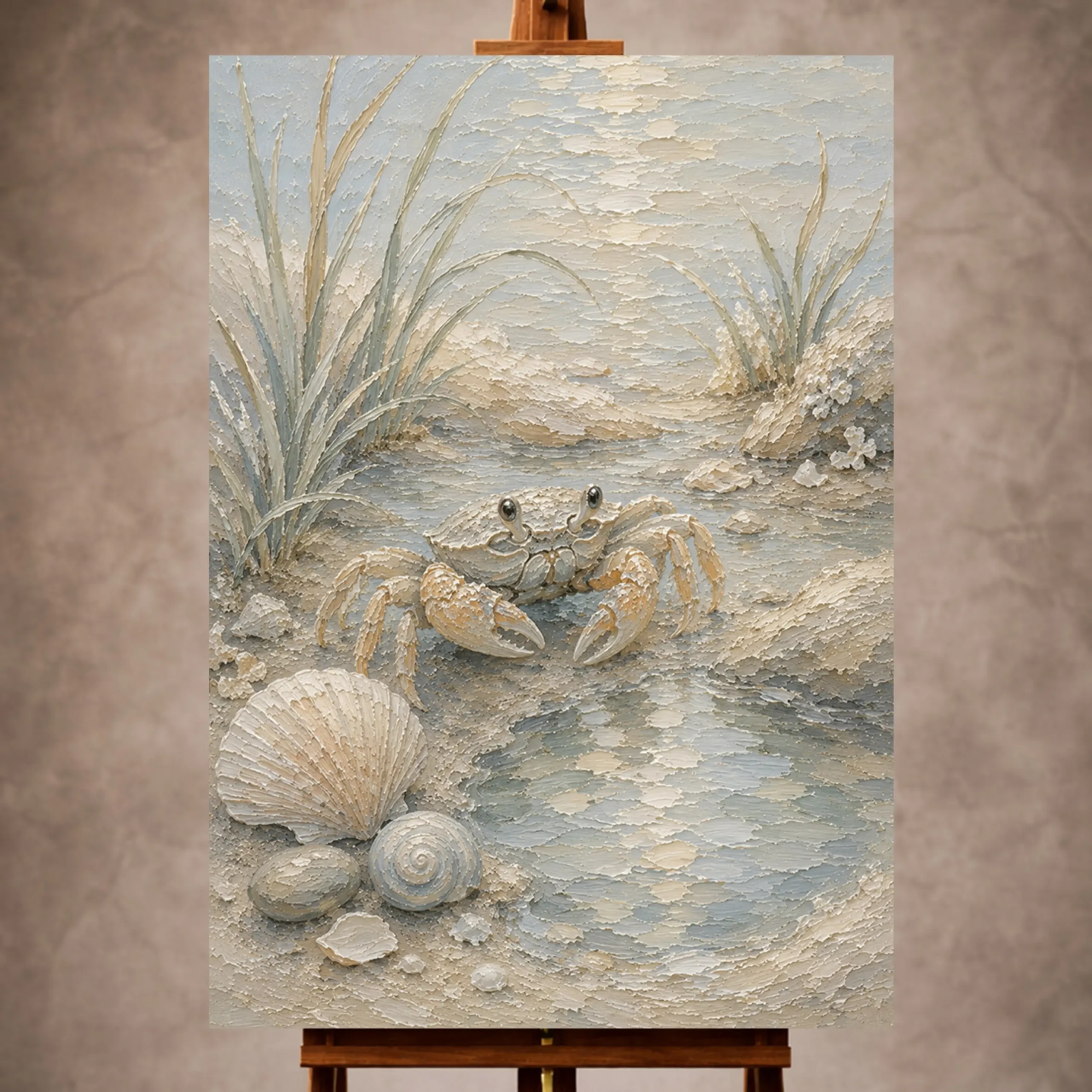 Premium Wall Art Dikey Html Edition – KIDSROOM070 Image 1 Pale blue and muted coral gentle Coastal Kids Wall Art print for elegant interiors. No text or watermarks in design.