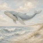 Pale Blue & Sand Rolling Tide Whale Coastal Kids Wall Art Canvas Print