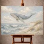 Pale blue and sand calm Coastal Kids Wall Art print for elegant interiors. No text or watermarks in design.