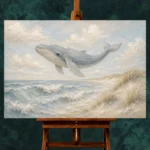 Pale Blue & Sand Rolling Tide Whale Coastal Kids Wall Art Canvas Print - Image 2