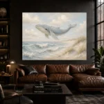 Pale Blue & Sand Rolling Tide Whale Coastal Kids Wall Art Canvas Print - Image 4