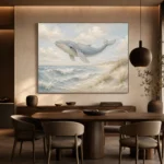 Pale Blue & Sand Rolling Tide Whale Coastal Kids Wall Art Canvas Print - Image 5