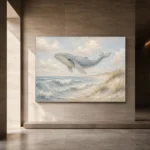 Pale Blue & Sand Rolling Tide Whale Coastal Kids Wall Art Canvas Print - Image 6