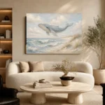 Pale Blue & Sand Rolling Tide Whale Coastal Kids Wall Art Canvas Print - Image 7