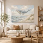 Pale Blue & Sand Rolling Tide Whale Coastal Kids Wall Art Canvas Print - Image 8