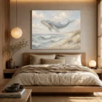 Pale Blue & Sand Rolling Tide Whale Coastal Kids Wall Art Canvas Print - Image 9