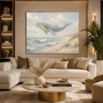 Pale Blue & Sand Rolling Tide Whale Coastal Kids Wall Art Canvas Print - Image 10