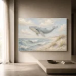 Pale Blue & Sand Rolling Tide Whale Coastal Kids Wall Art Canvas Print - Image 11