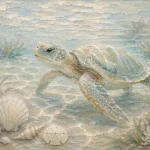 Pale Blue & Sea Glass Turtle Coastal Kids Wall Art Canvas Print