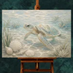 Pale Blue & Sea Glass Turtle Coastal Kids Wall Art Canvas Print - Image 2