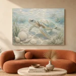 Pale Blue & Sea Glass Turtle Coastal Kids Wall Art Canvas Print - Image 3
