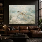 Pale Blue & Sea Glass Turtle Coastal Kids Wall Art Canvas Print - Image 4