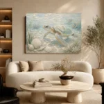 Pale Blue & Sea Glass Turtle Coastal Kids Wall Art Canvas Print - Image 7