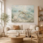 Pale Blue & Sea Glass Turtle Coastal Kids Wall Art Canvas Print - Image 8