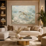 Pale Blue & Sea Glass Turtle Coastal Kids Wall Art Canvas Print - Image 10