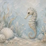 Pale Blue Aqua Seahorse Coastal Kids Wall Art Canvas Print