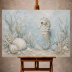 Pale blue and muted aqua dreamy Coastal Kids Wall Art print for elegant interiors. No text or watermarks in design.