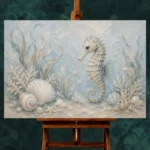 Pale Blue Aqua Seahorse Coastal Kids Wall Art Canvas Print - Image 2
