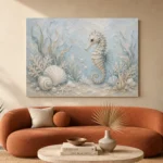 Pale Blue Aqua Seahorse Coastal Kids Wall Art Canvas Print - Image 3