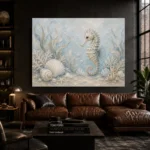 Pale Blue Aqua Seahorse Coastal Kids Wall Art Canvas Print - Image 4