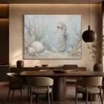 Pale Blue Aqua Seahorse Coastal Kids Wall Art Canvas Print - Image 5