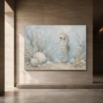 Pale Blue Aqua Seahorse Coastal Kids Wall Art Canvas Print - Image 6