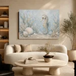 Pale Blue Aqua Seahorse Coastal Kids Wall Art Canvas Print - Image 7