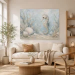 Pale Blue Aqua Seahorse Coastal Kids Wall Art Canvas Print - Image 8