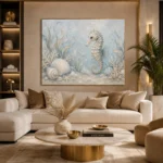 Pale Blue Aqua Seahorse Coastal Kids Wall Art Canvas Print - Image 10