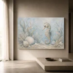 Pale Blue Aqua Seahorse Coastal Kids Wall Art Canvas Print - Image 11