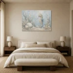 Pale Blue Aqua Seahorse Coastal Kids Wall Art Canvas Print showcased in an elegant minimalist interior