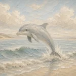Pale Blue & Sand Dolphin Coastal Kids Wall Art Canvas Print