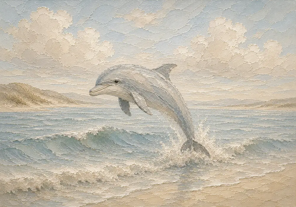 Pale Blue & Sand Dolphin Coastal Kids Wall Art Canvas Print